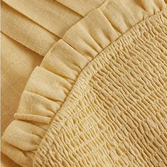 Express Square Neck Smocked Tiered Linen Maxi Dress XL Mustard - Picture 5 of 8